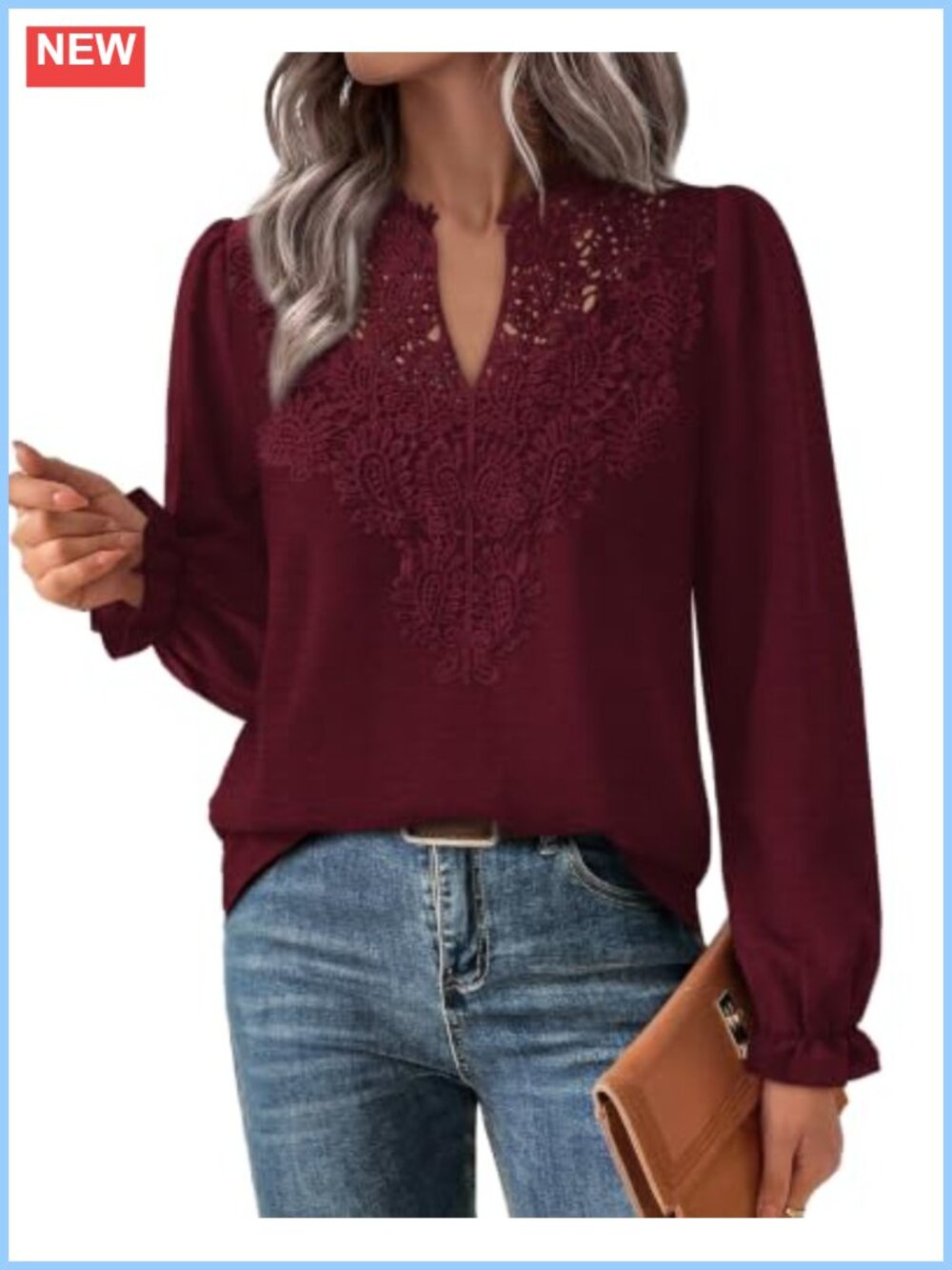 Boho Lace V Neck Long Sleeve Blouse Women Lightweight